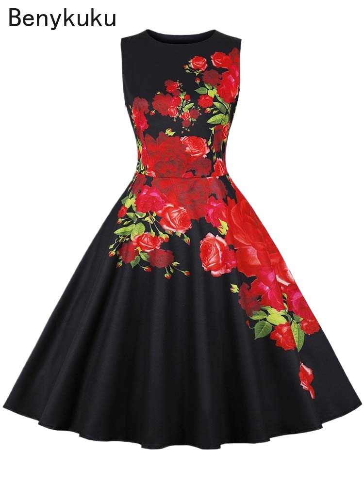 French Vintage Floral Midi Dress - Abito estivo vintage anni '50 Donna