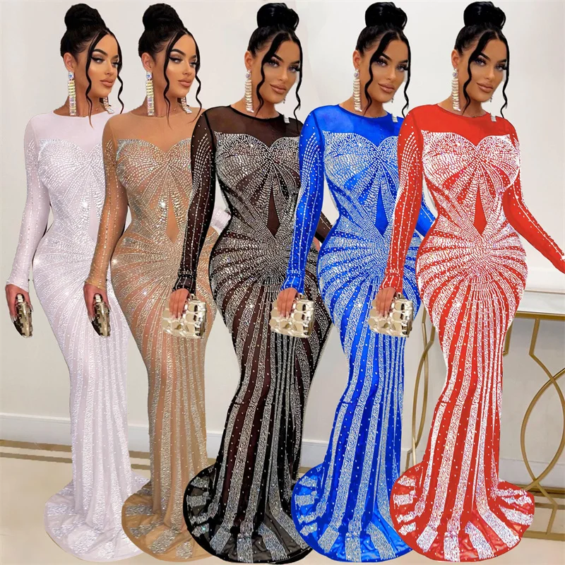 Abiti da sera sexy a sirena co - Sparkly Rhinestone Club Party Dress recensione e prezzo