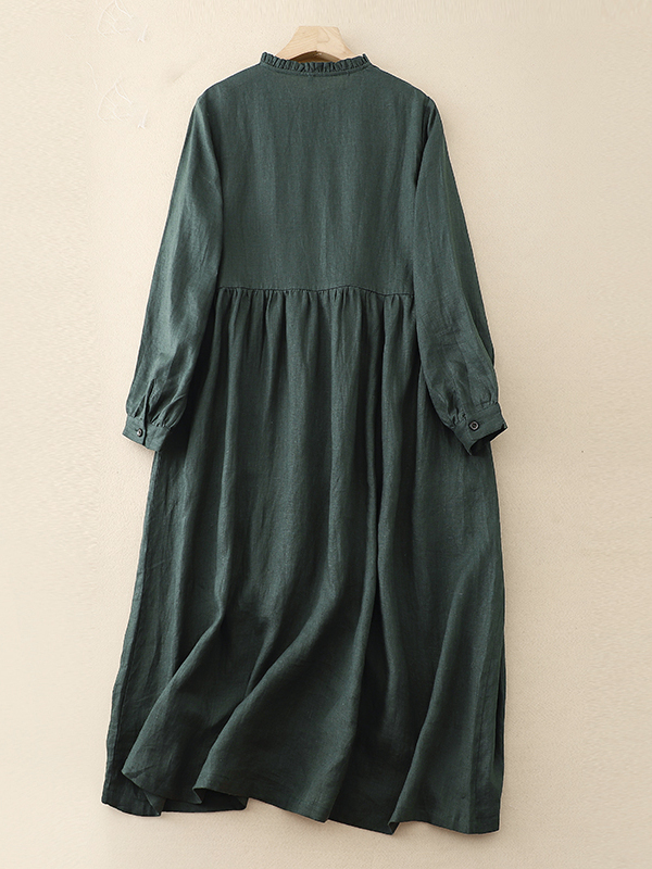 Abito lungo in cotone e lino,  - Casual Loose Linen Shirt Dress recensione e prezzo