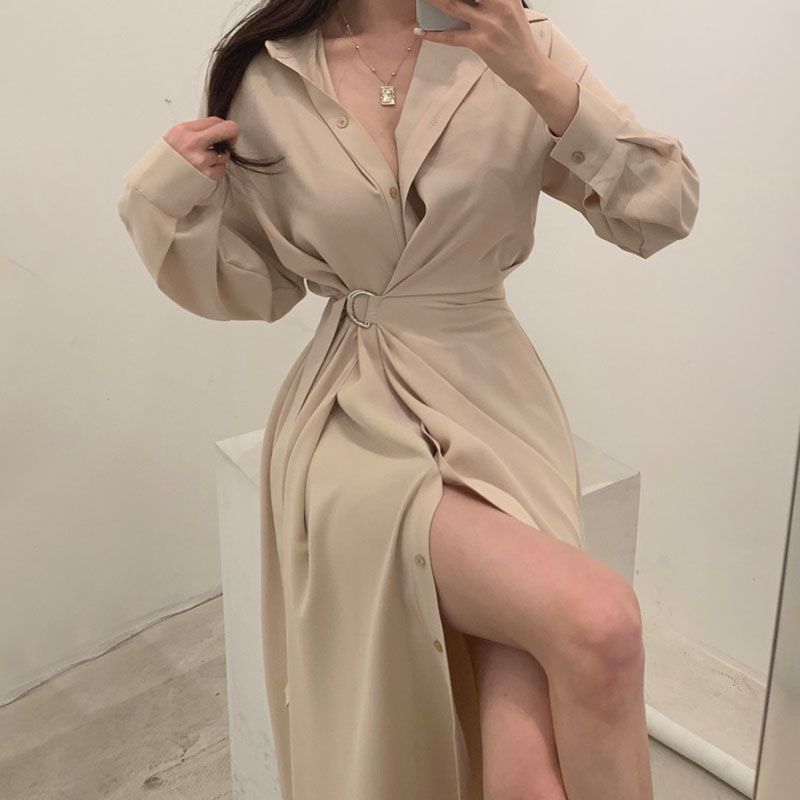Abito stile camicia con risvol - Korean Style A Line Shirt Dress recensione e prezzo