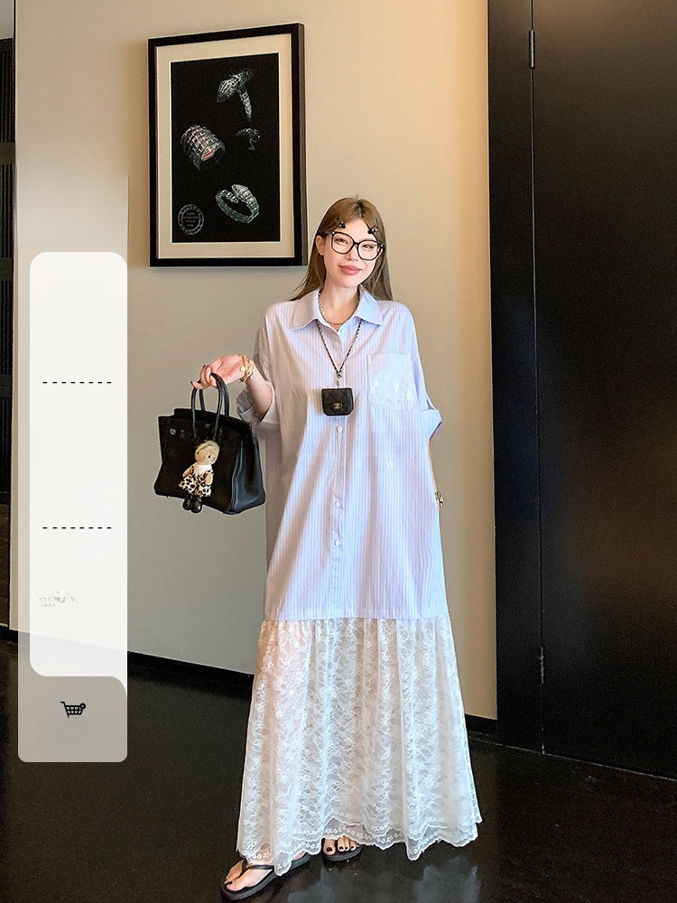 Abito chemisier in pizzo a tra - Korean Style A Line Shirt Dress recensione e prezzo
