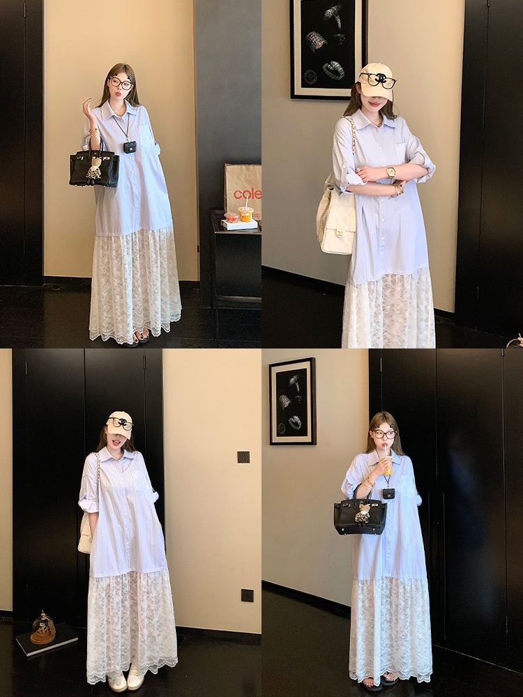 Abito chemisier in pizzo a tra - Korean Style A Line Shirt Dress recensione e prezzo